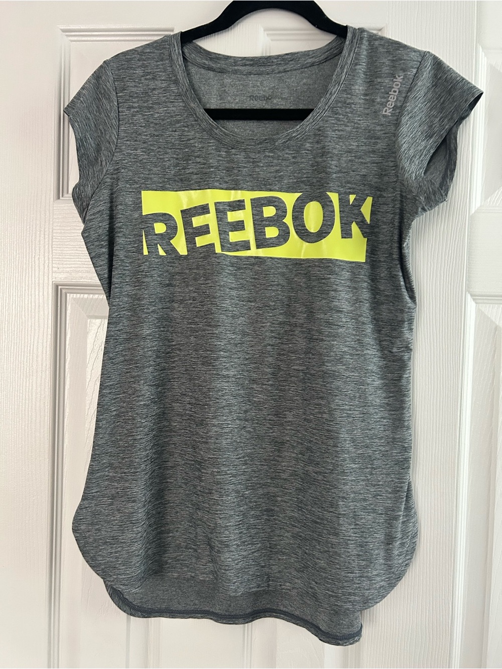Reebok Gray Short-Sleeve Logo Tee with Yellow Accent